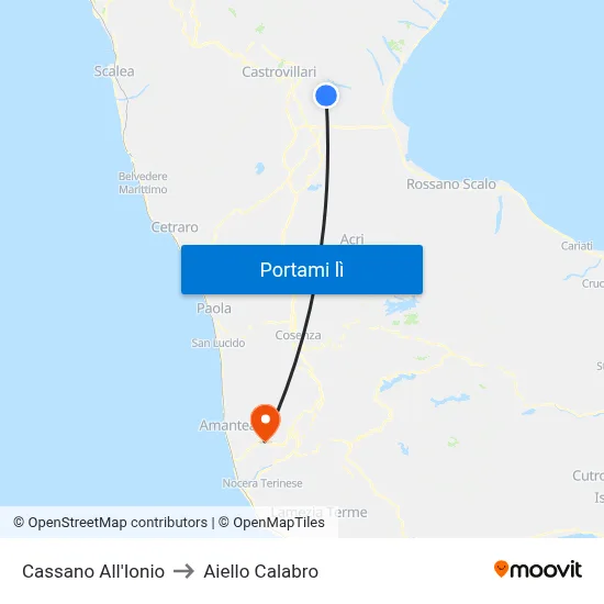 Cassano All'Ionio to Aiello Calabro map