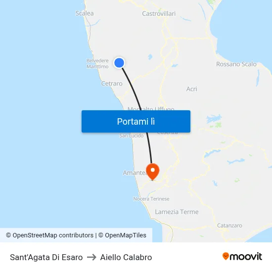 Sant'Agata Di Esaro to Aiello Calabro map