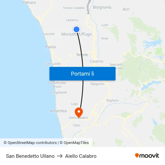 San Benedetto Ullano to Aiello Calabro map