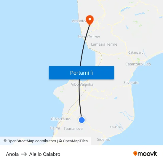 Anoia to Aiello Calabro map