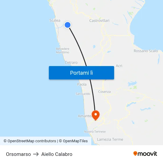 Orsomarso to Aiello Calabro map