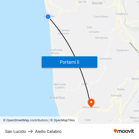 San Lucido to Aiello Calabro map