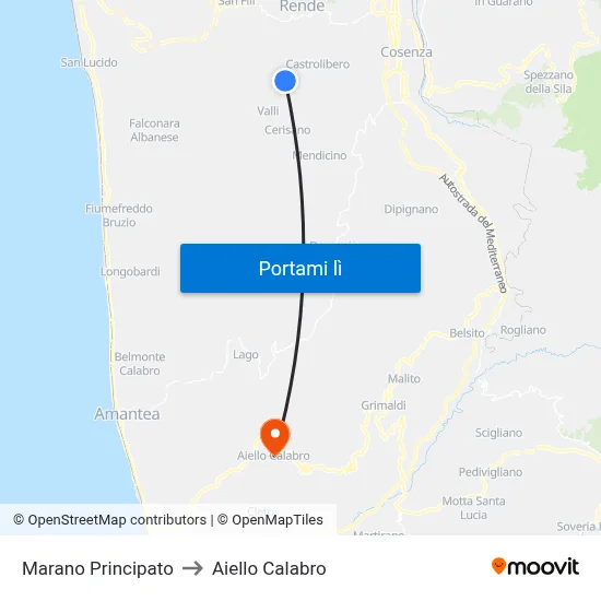 Marano Principato to Aiello Calabro map