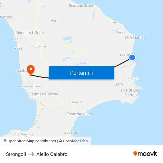 Strongoli to Aiello Calabro map