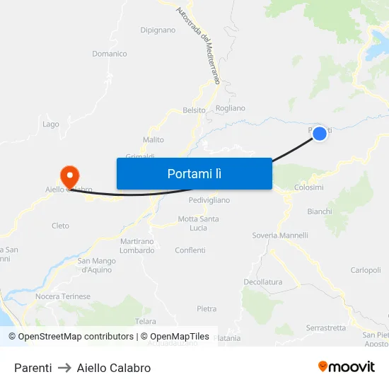 Parenti to Aiello Calabro map