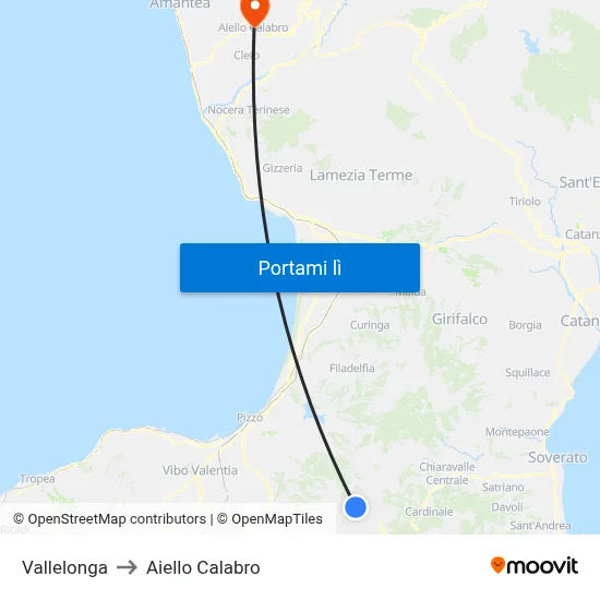 Vallelonga to Aiello Calabro map
