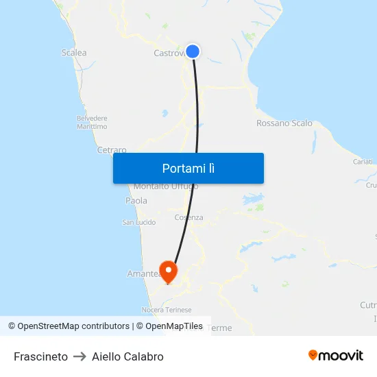 Frascineto to Aiello Calabro map
