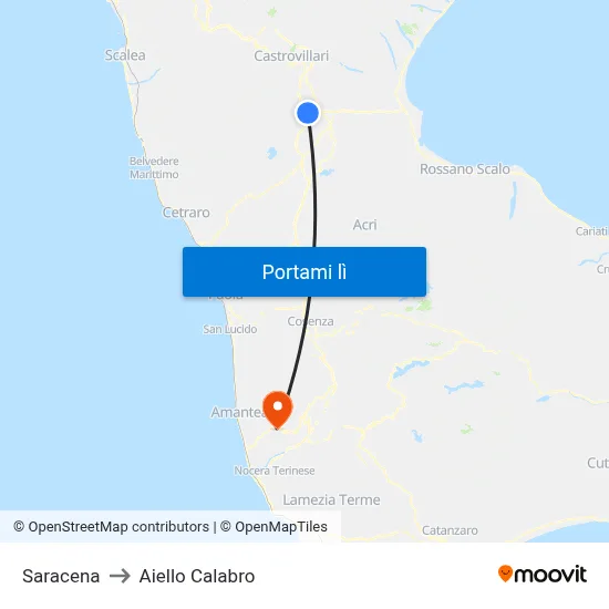 Saracena to Aiello Calabro map