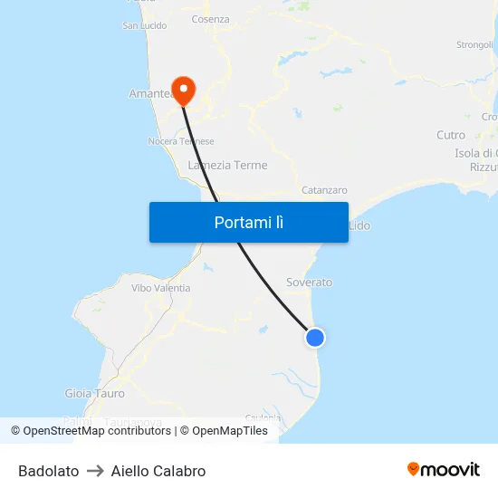 Badolato to Aiello Calabro map