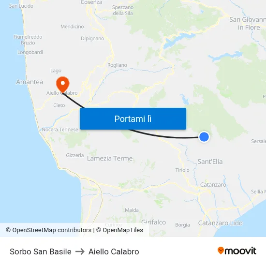 Sorbo San Basile to Aiello Calabro map