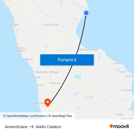Amendolara to Aiello Calabro map