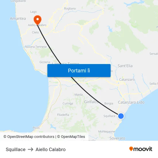 Squillace to Aiello Calabro map