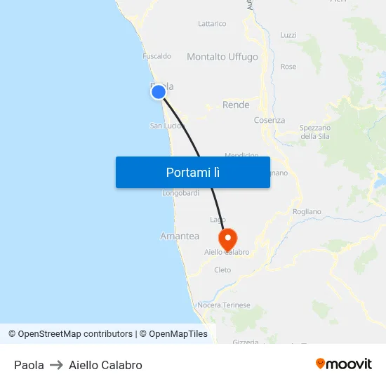 Paola to Aiello Calabro map