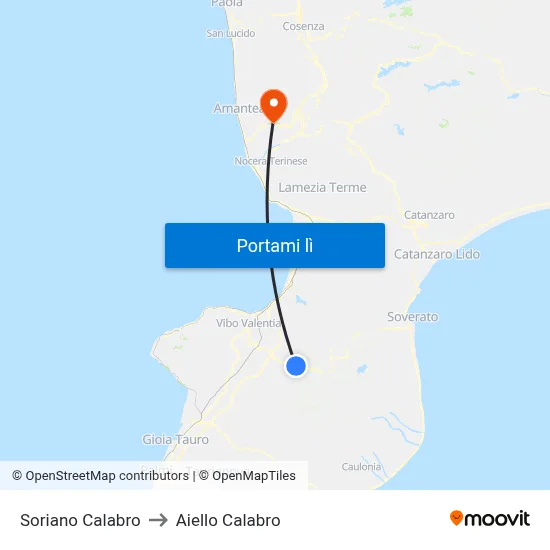 Soriano Calabro to Aiello Calabro map