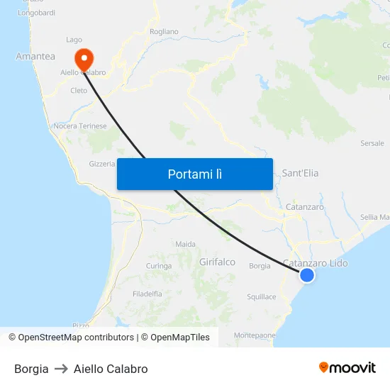 Borgia to Aiello Calabro map