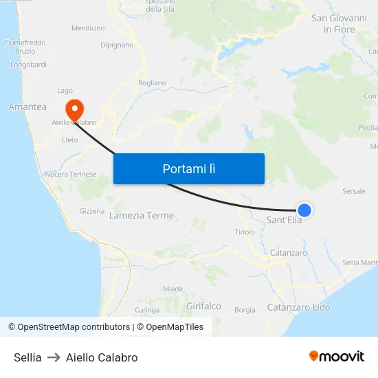 Sellia to Aiello Calabro map