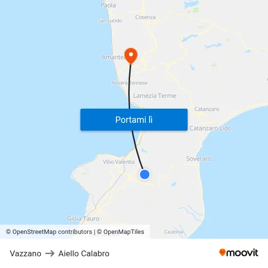 Vazzano to Aiello Calabro map