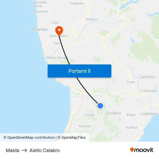 Maida to Aiello Calabro map