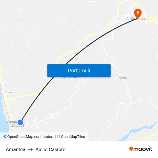 Amantea to Aiello Calabro map
