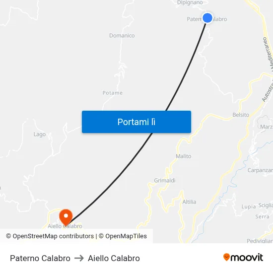 Paterno Calabro to Aiello Calabro map