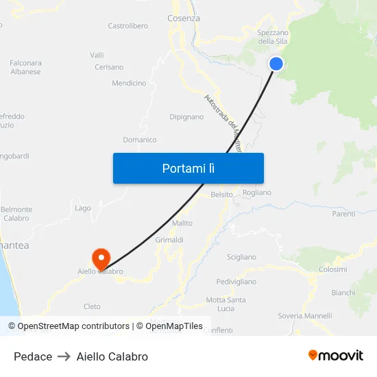 Pedace to Aiello Calabro map