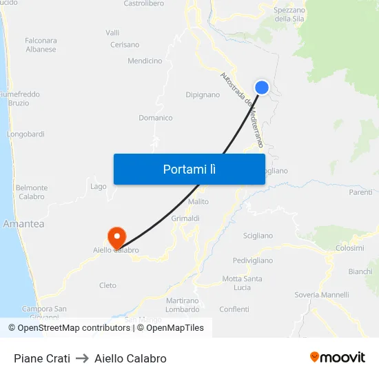 Piane Crati to Aiello Calabro map