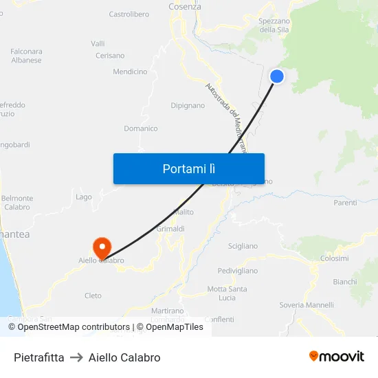 Pietrafitta to Aiello Calabro map