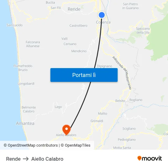 Rende to Aiello Calabro map