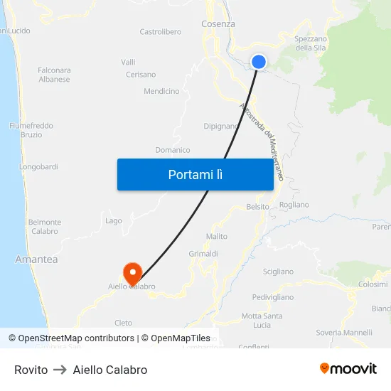 Rovito to Aiello Calabro map