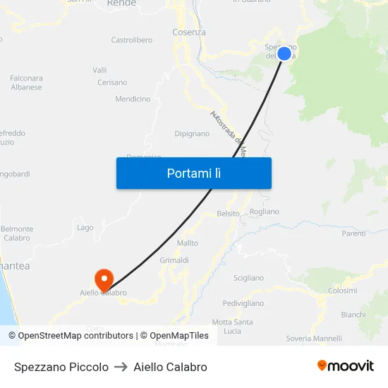 Spezzano Piccolo to Aiello Calabro map