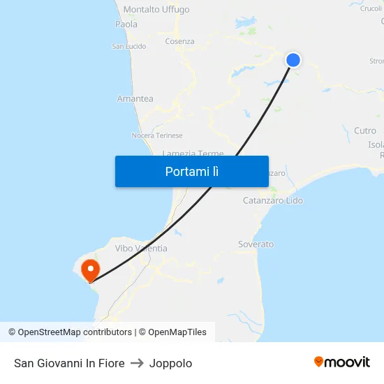 San Giovanni In Fiore to Joppolo map