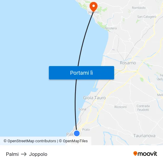 Palmi to Joppolo map
