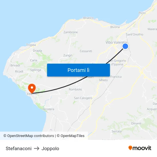 Stefanaconi to Joppolo map