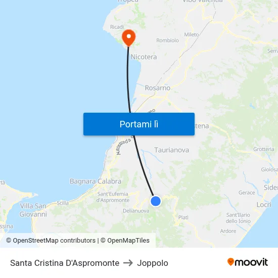 Santa Cristina D'Aspromonte to Joppolo map