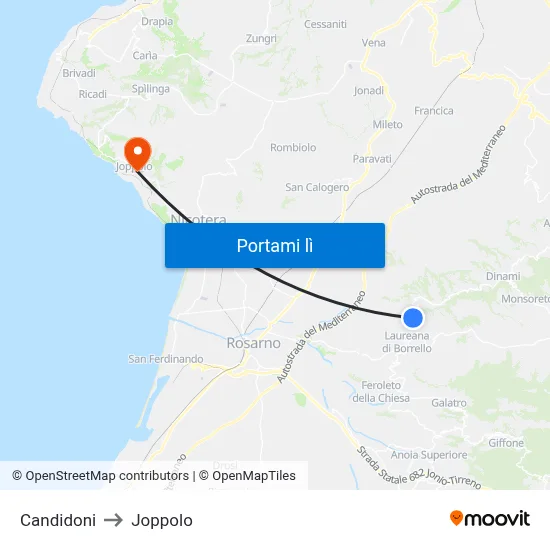 Candidoni to Joppolo map