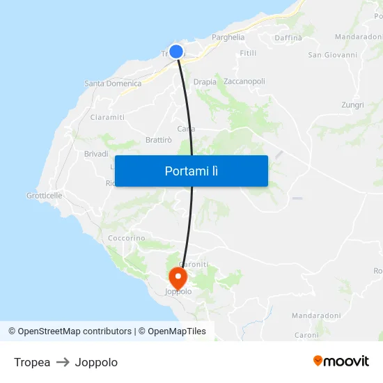 Tropea to Joppolo map