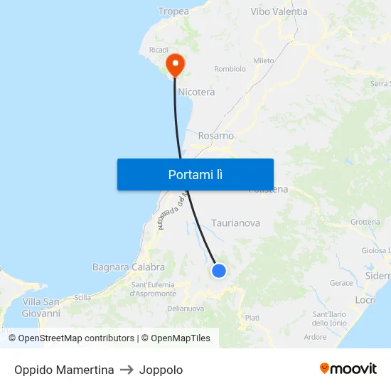 Oppido Mamertina to Joppolo map