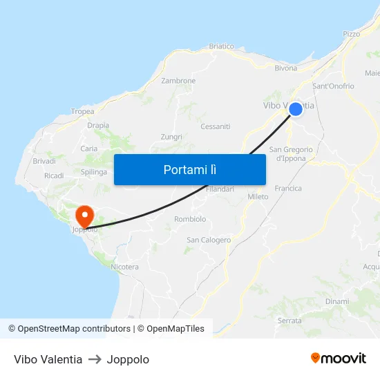 Vibo Valentia to Joppolo map
