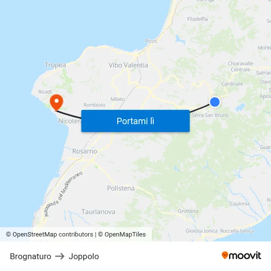 Brognaturo to Joppolo map