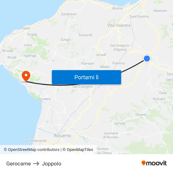 Gerocarne to Joppolo map