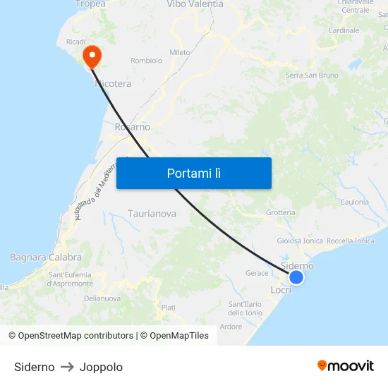 Siderno to Joppolo map