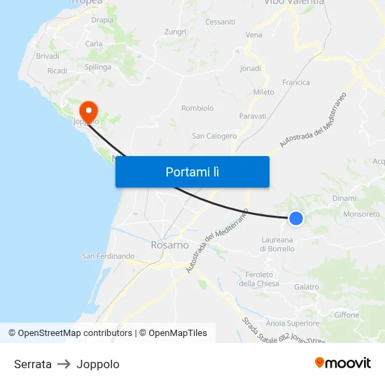 Serrata to Joppolo map