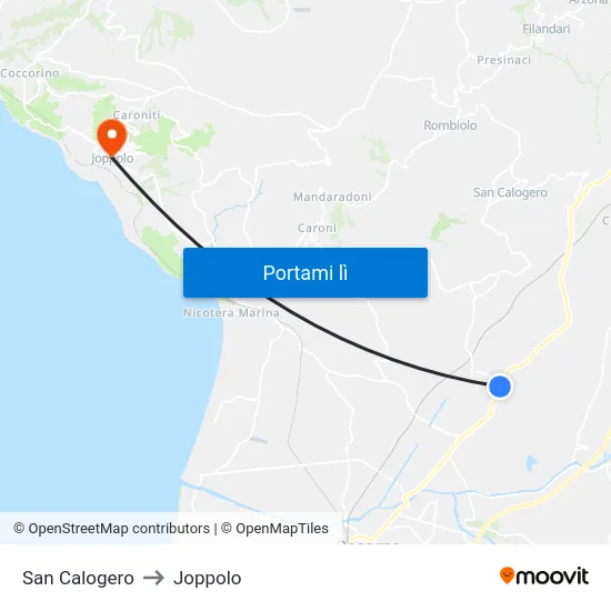 San Calogero to Joppolo map