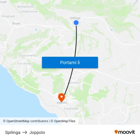 Spilinga to Joppolo map