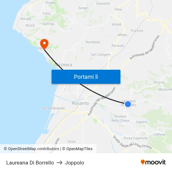 Laureana Di Borrello to Joppolo map