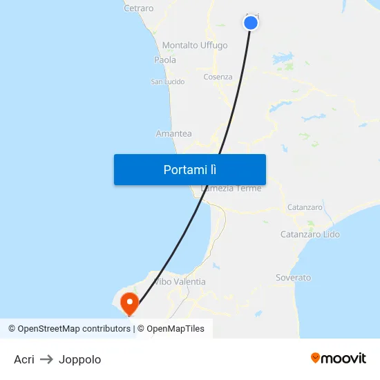 Acri to Joppolo map