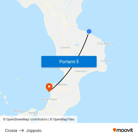 Crosia to Joppolo map