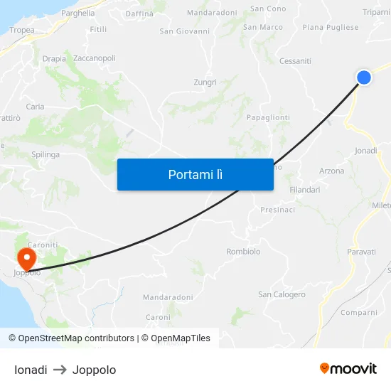 Ionadi to Joppolo map