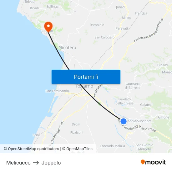 Melicucco to Joppolo map
