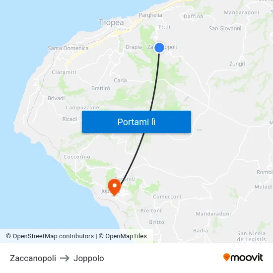 Zaccanopoli to Joppolo map